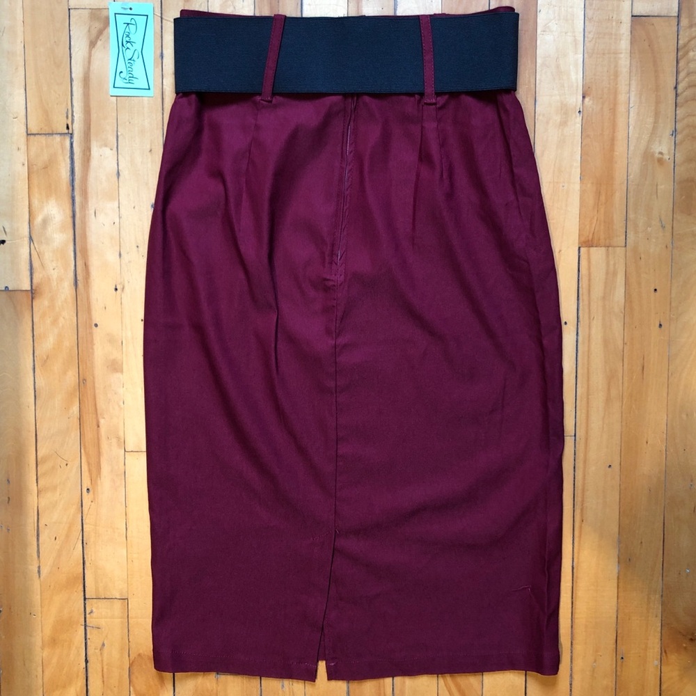 LG/XL NWT Rocksteady Pinup Retro Rockabilly Burgundy Pencil Skirt Modcloth - Picture 4 of 10